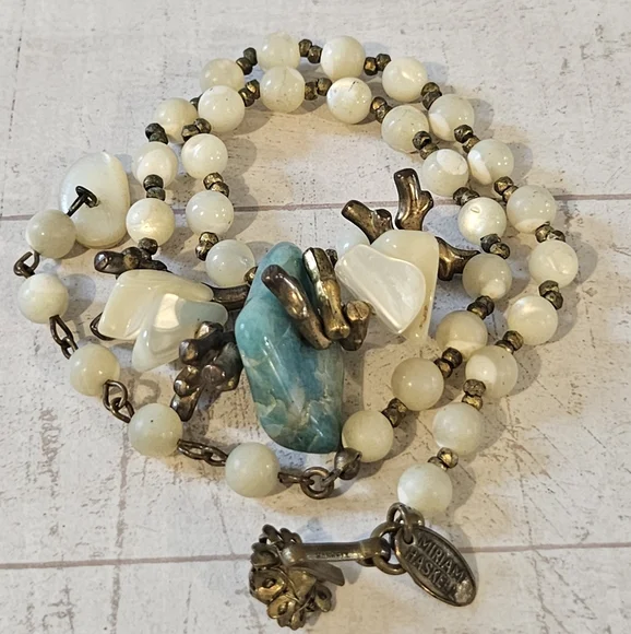 Elegant MIRIAM HASKELL Pearl &  Turquoise Vintage Necklace - Picture 2 of 3